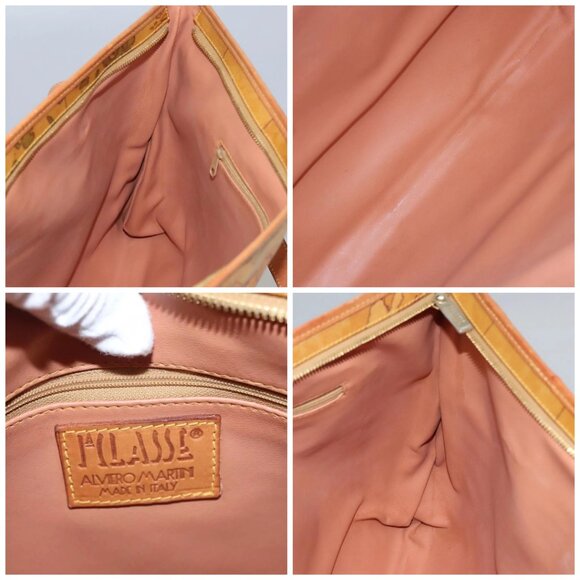 PRIMA CLASSE Hand Bag Leather PVC Beige Brown gold Auth - Picture 15 of 16